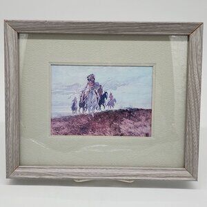 Framed Charles Marion Russell Print Indian On Horseback 9.5x7.5"